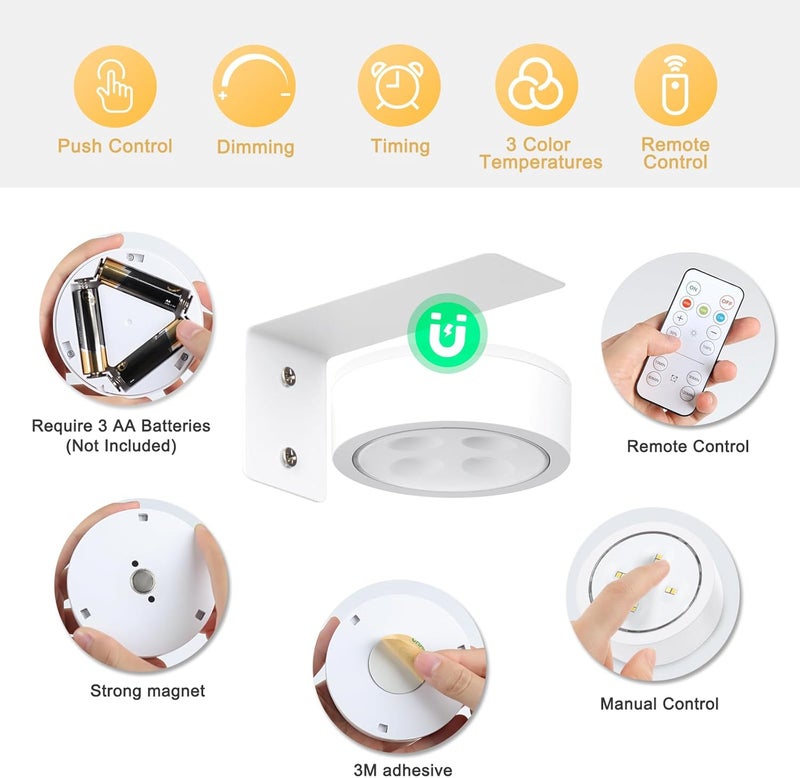 KELUOLY 4-Pack Battery Picture Lights, Remote Painting Light for Art Disaplay,Magnetic LED Wall Picture Light, Dimmable & Timer, 3 Lighting Modes Art Display Light for Gallery Dartboard Frame Pictures, White - Image 3